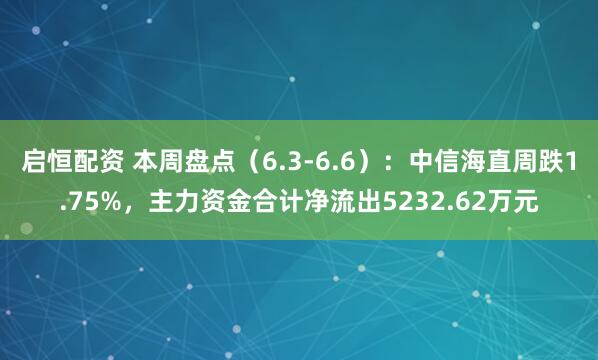 启恒配资 本周盘点（6.3-6.6）：中信海直周跌1.75%，主力资金合计净流出5232.62万元