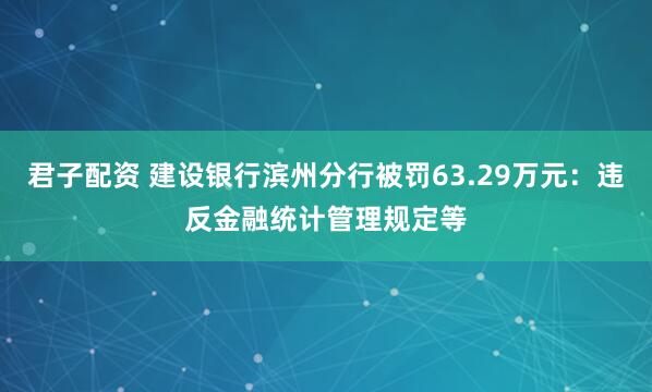 君子配资 建设银行滨州分行被罚63.29万元:违反金融统计管理规定等